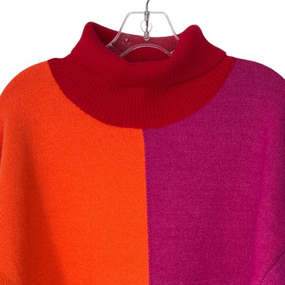 Colorblock Pink Orange Turtleneck Sweater Disco Neon Dopamine Glam Rock Women L - Picture 4 of 10